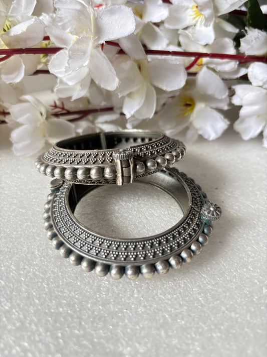 Sla Look Classic Oxidized Silver Kada Bangle Handcrafted Ethnic Statement by Alankrent