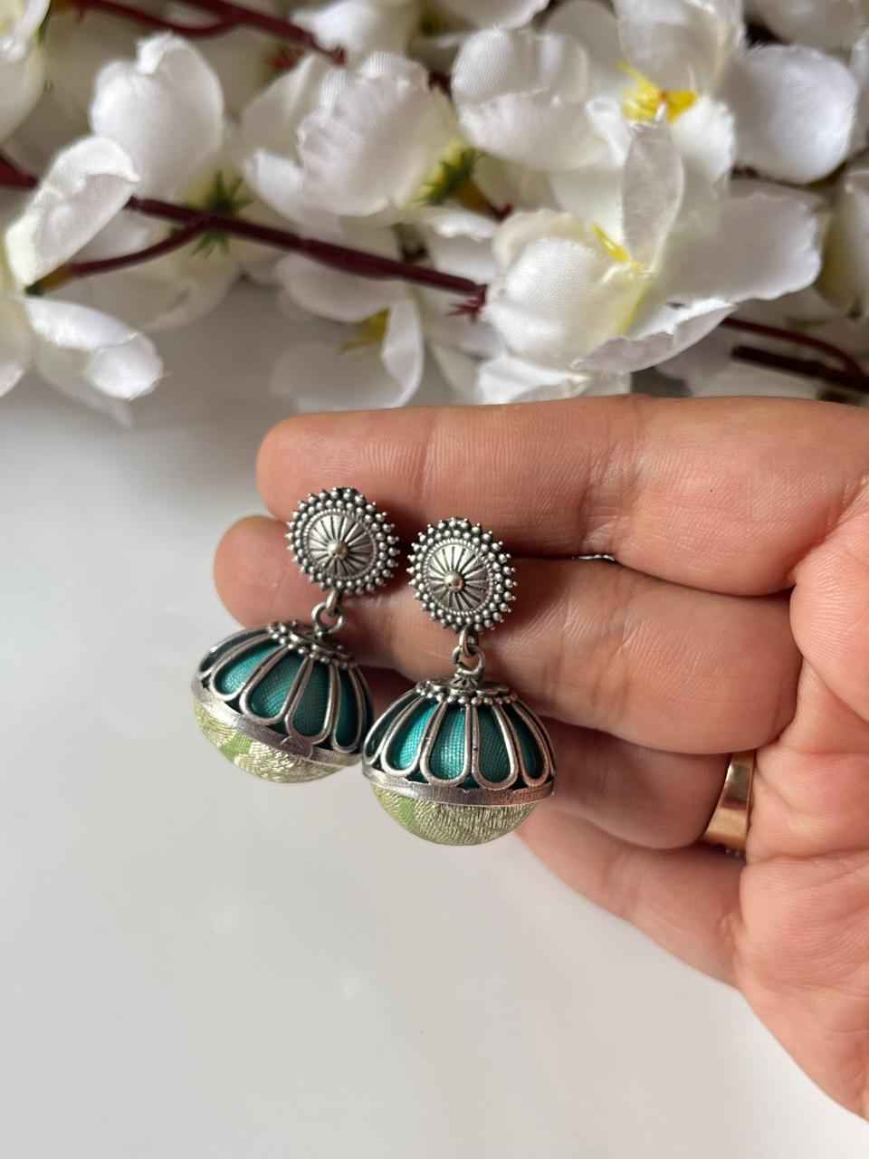 Noorika Gulnaar Premium Silver Look Statement Jhumka Earrings for Women Online