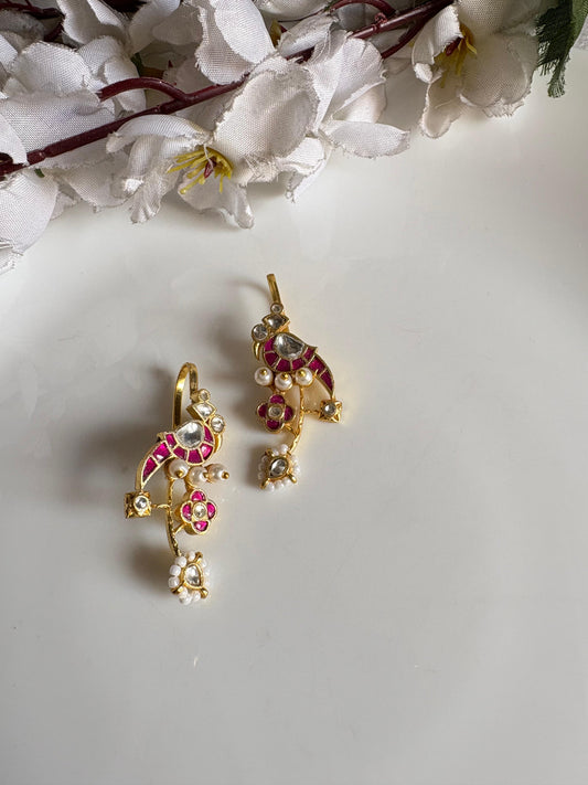 Mayurika Kundan Handmade Earclip| Handmade Peacock Kundan Earclip | Premium Gold Temple Statement Earring | Alankrent Luxe - Alankrent Luxe