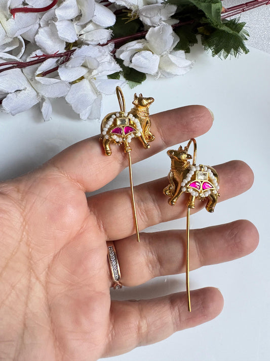 Gajraj Gold Fusion Kundan Needle Earrings | Heritage Elephant Long Earrings
