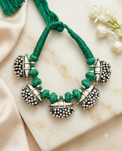 Kaalika Tarang SLA Thread Necklace | Traditional Silver Look SLA Ethnic Indian Jewellery