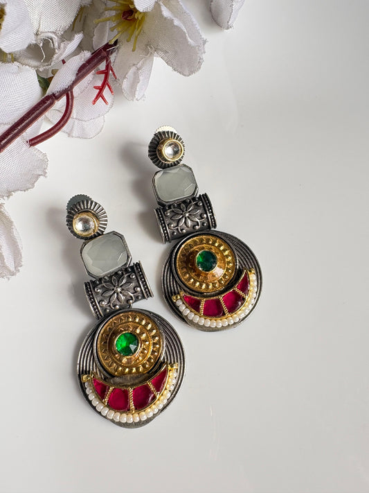 Noorika Dualtone Stone Kundan Statement Earrings