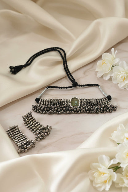 Rudra Ghunghroo Silver Lookalike Choker Set