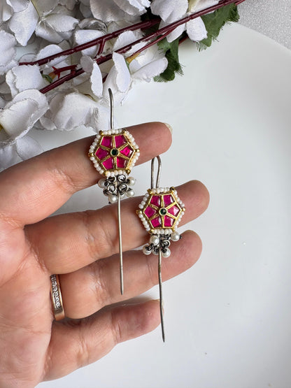 Meher Jaipuri Kundan Needle Earrings | Traditional Rajasthani Pearl Earrings