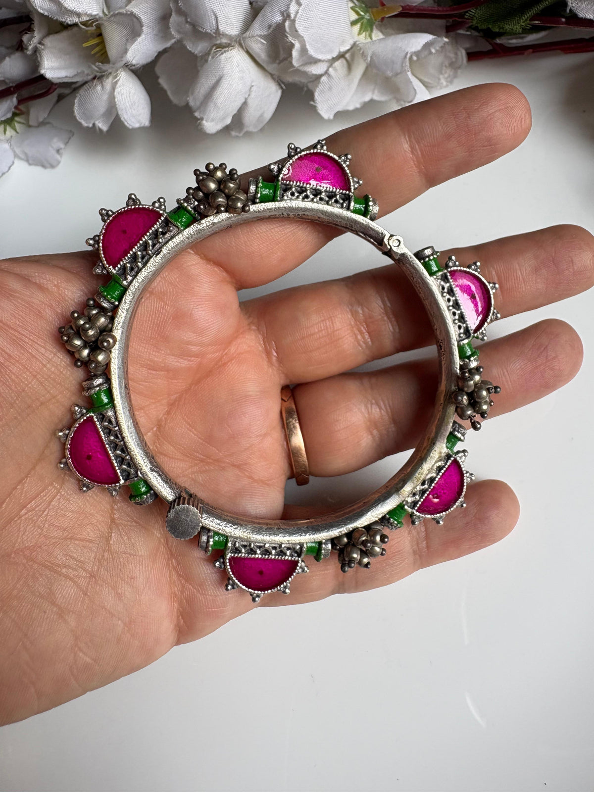Gajra Rangmeen Meena Openable Kada | Premium Brass Base Imitation Handcuff | Navratri Jewellery