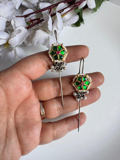 Meher Jaipuri Kundan Needle Earrings | Traditional Rajasthani Pearl Earrings