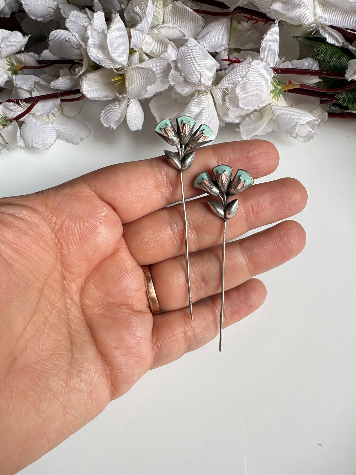 Pushpika Handpainted SLA Needle Earrings | Floral Long Statement Earrings