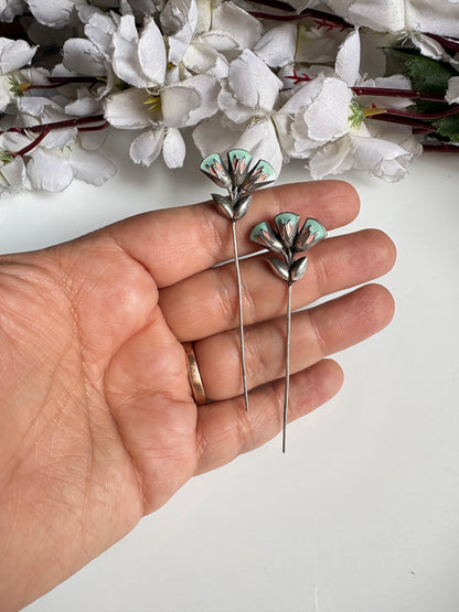 Pushpika Handpainted SLA Needle Earrings | Floral Long Statement Earrings
