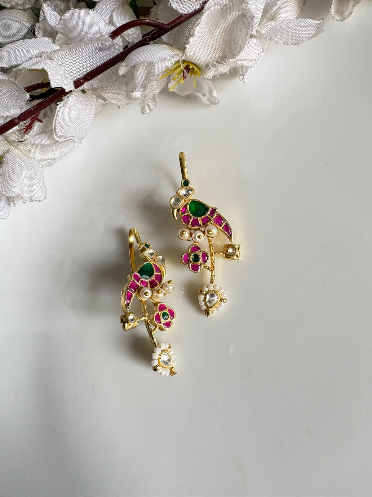 Mayurika Kundan Handmade Earclip| Handmade Peacock Kundan Earclip | Premium Gold Temple Statement Earring | Alankrent Luxe - Alankrent Luxe