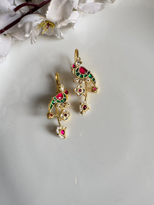 Mayurika Kundan Handmade Earclip| Handmade Peacock Kundan Earclip | Premium Gold Temple Statement Earring | Alankrent Luxe by Alankrent