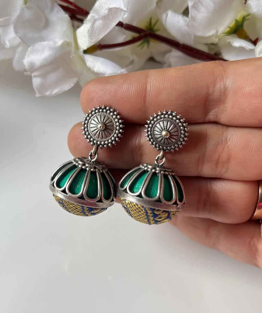 Noorika Gulnaar Premium Silver Look Statement Jhumka Earrings for Women Online