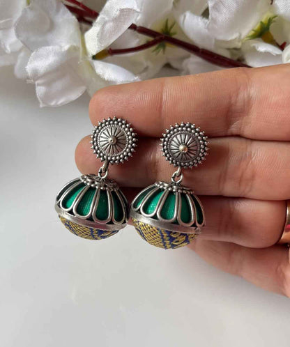 Noorika Gulnaar Premium Silver Look Statement Jhumka Earrings for Women Online