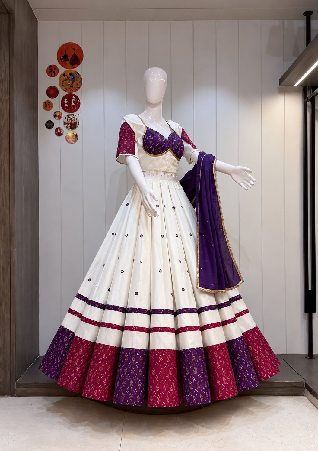 Vasudha-Raas Pure Jute Khadi Chaniya Choli with Cotton Dupatta | Traditional Navratri Garba Lehenga