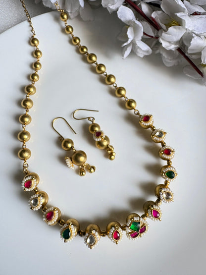 Noorika Minimal Fusion Long Necklace Set – Premium SLA Kundan Fusion Necklace with Earrings
