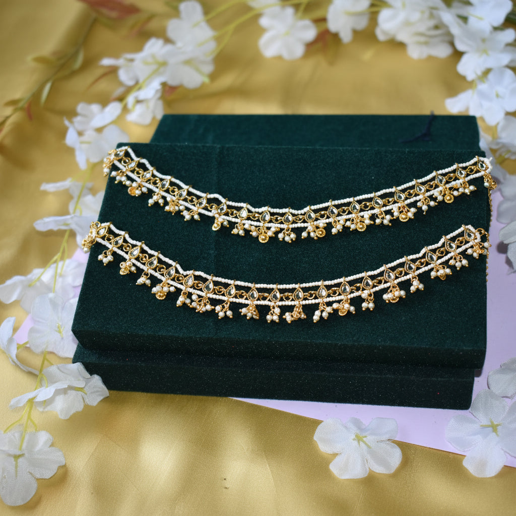 Devanshi Handcrafted Teardrop Pacchi Kundan Payal with Pearl Drops Bridal Anklet in Brass and German Silver Traditional Indian Jewellery | Premium Indian Jewellery