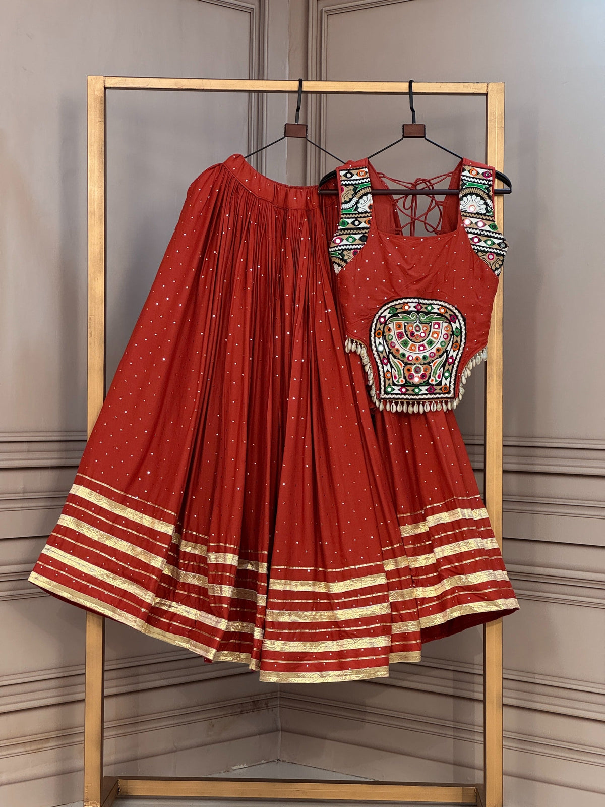 Rangrez-Raas Chaniya Choli | Gujarati Navratri Lehenga with Mukesh & Gamthi Mirror Work