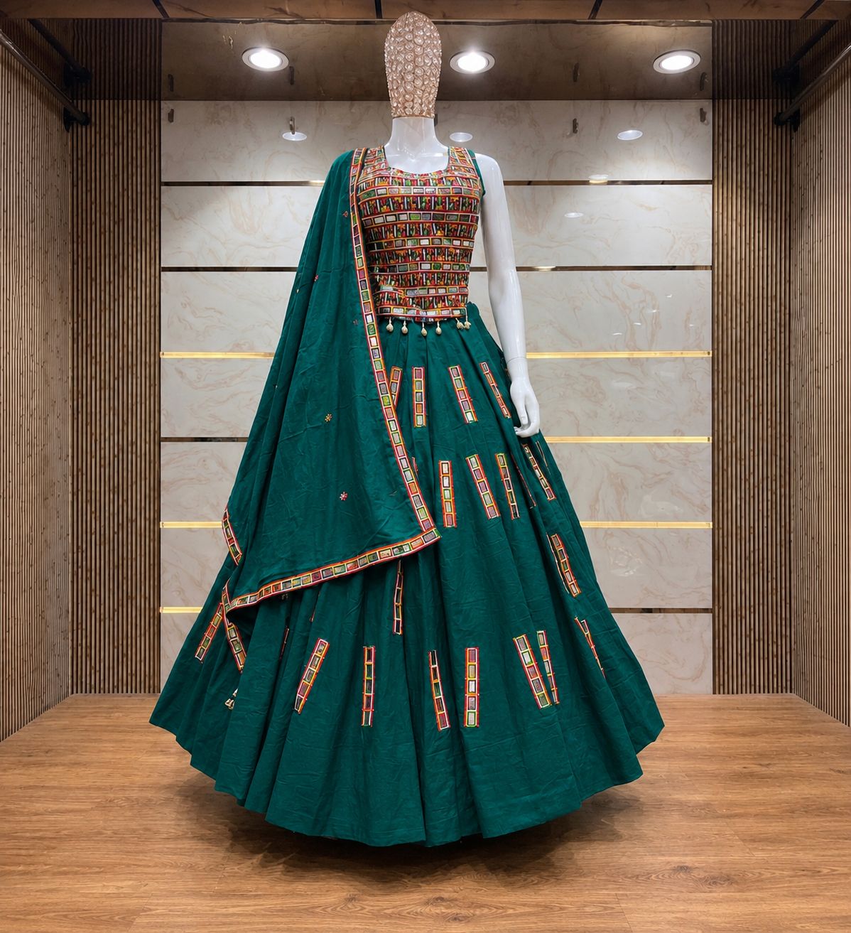 Mirali-Kutchhi Chaniya Choli | Traditional Gujarati Mirror Work Lehenga with Designer Blouse & Dupatta