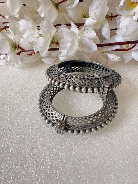 Sla Look Lattice Oxidized Kada Bangle Dual Tone Handcrafted Statement Bracelet by Alankrent