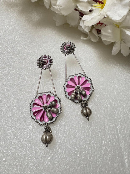 Hand-Painted Antique Ghungroo Drop Earrings
Handcrafted Enamel Earrings | Antique Silver Statement Earrings | Artisan Festive Jewellery