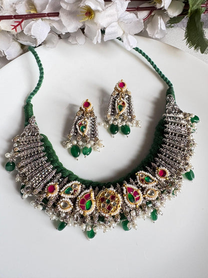 Vanyara Premium Kundan Fusion Thread Choker Necklace Set | SLA Dual Tone Jewellery with Earrings