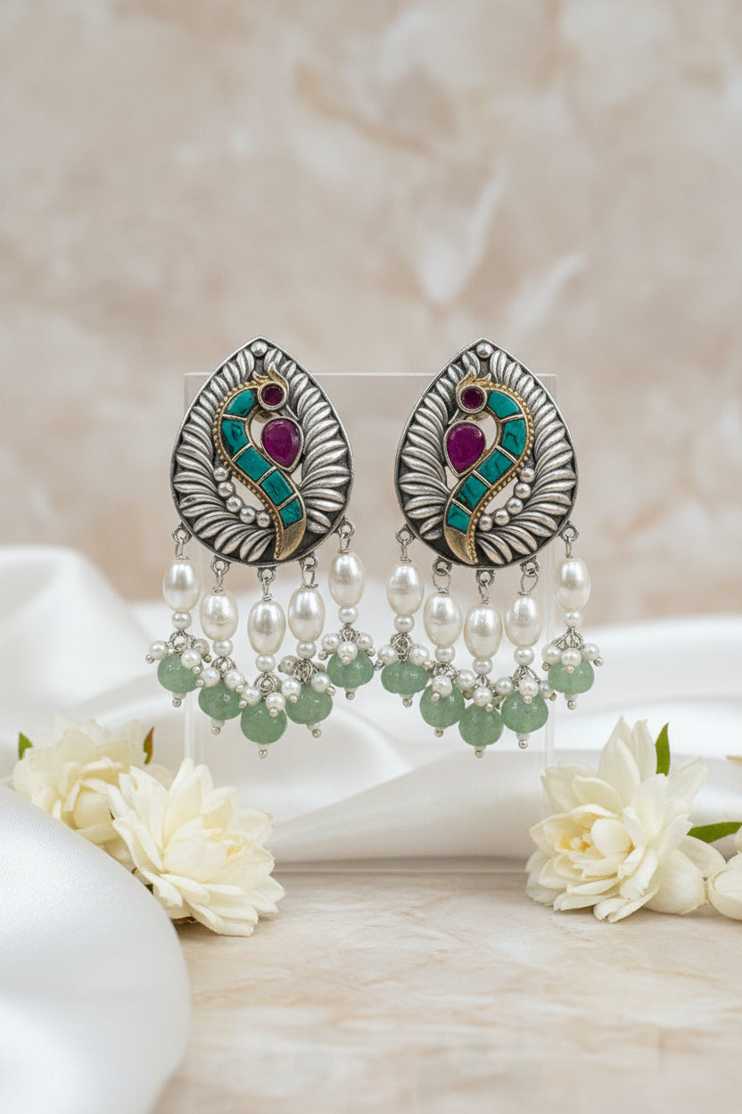 Vaidarbhika Multicolour Kundan Pearl Drop Earrings