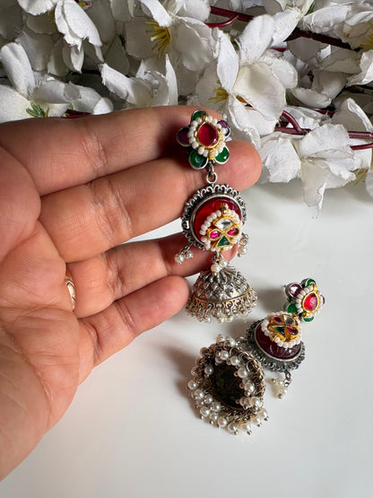 Gulmohar Kundan Jhumka Earrings | Premium SLA Pachi Kundan Imitation Jewellery | Festive & Navratri Wear