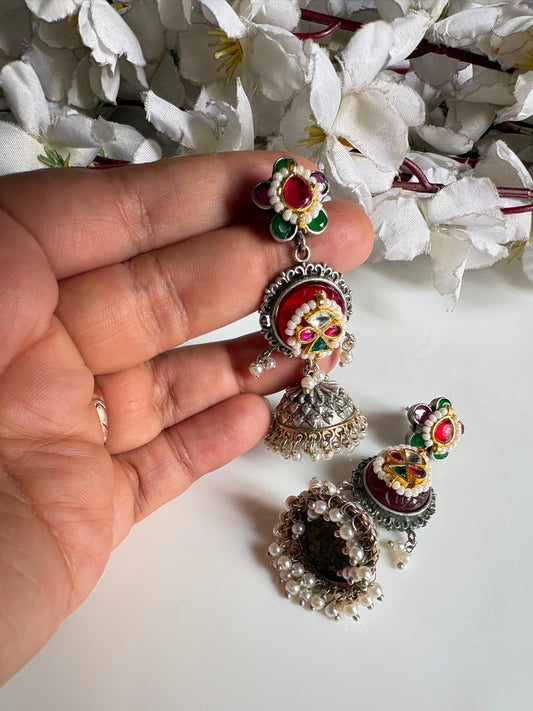 Gulmohar Kundan Jhumka Earrings | Premium SLA Pachi Kundan Imitation Jewellery | Festive & Navratri Wear