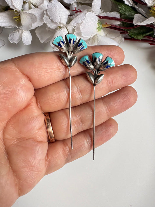 Pushpika Handpainted SLA Needle Earrings | Floral Long Statement Earrings