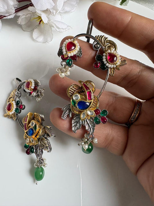 Rangoli Dualtone Pachi Kundan Earcuffs| Dualtone Pachi Kundan Fusion SLA Earcuffs with Crystals | Rangoli