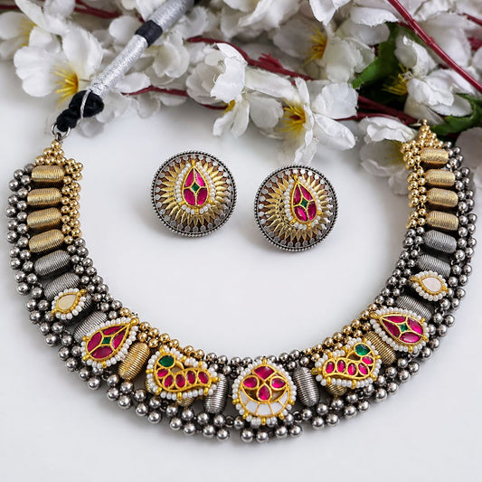 Rajvanshi Premium SLA Dual Tone Kundan Necklace Set | Ready Stock